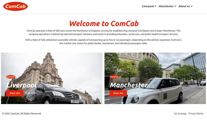 Screenshot of comcab.co.uk