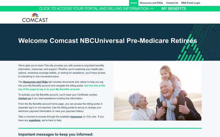 Screenshot of comcastnbcuretireegroupplan.com