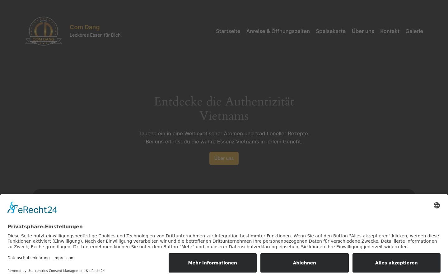 Screenshot des Einwilligungsbanners vor jeglicher Interaktion