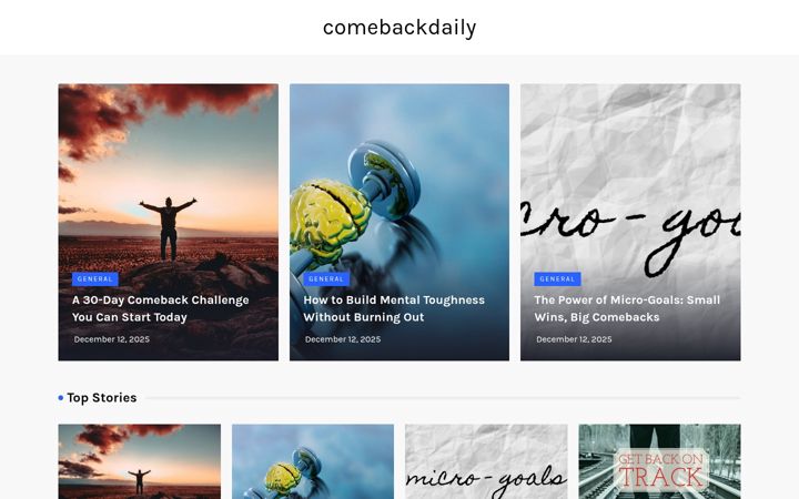 Captura de ecrã de comebackdaily.co