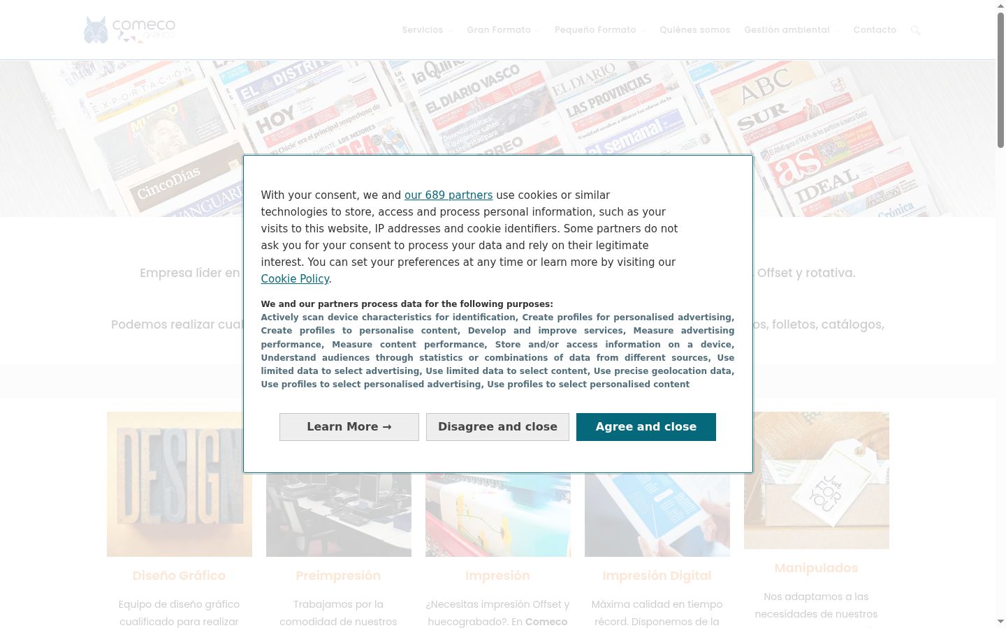 Screenshot of the consent banner shown before any interaction
