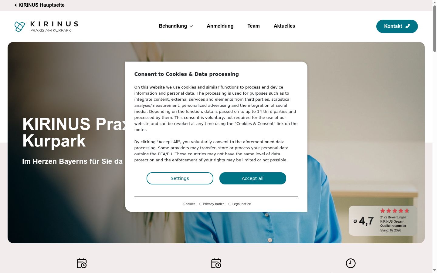 Screenshot del banner di consenso mostrato prima di qualsiasi interazione