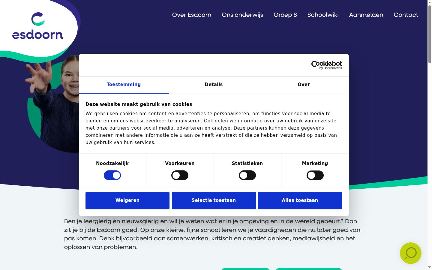 Screenshot del banner di consenso mostrato prima di qualsiasi interazione