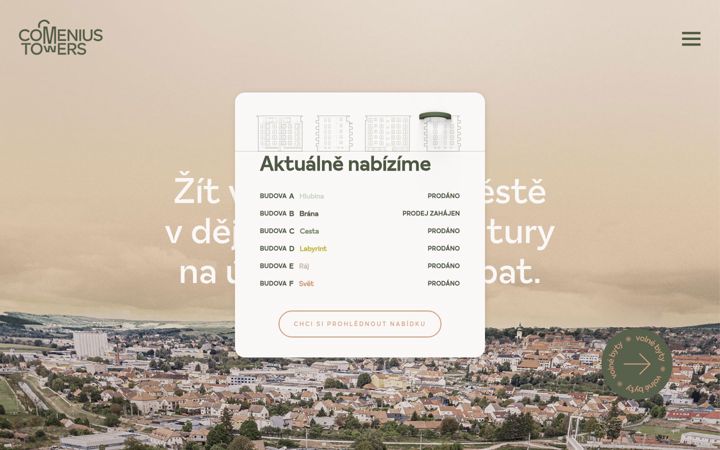 Ekrano kopija comeniustowers.cz