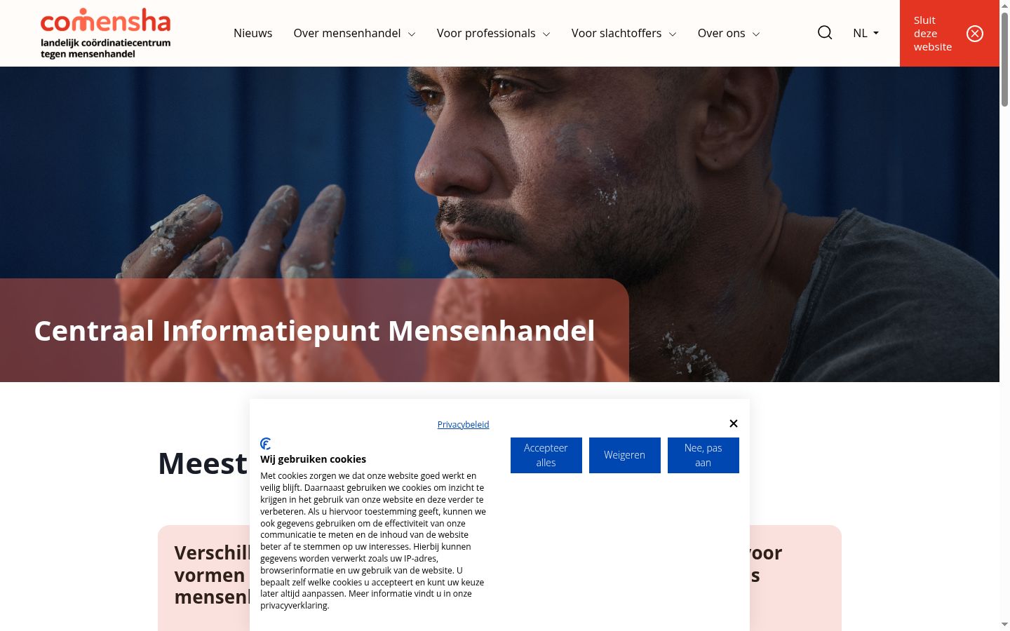 Screenshot del banner di consenso mostrato prima di qualsiasi interazione