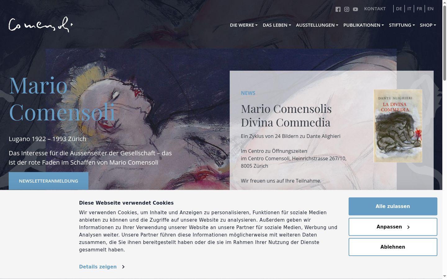 Screenshot del banner di consenso mostrato prima di qualsiasi interazione