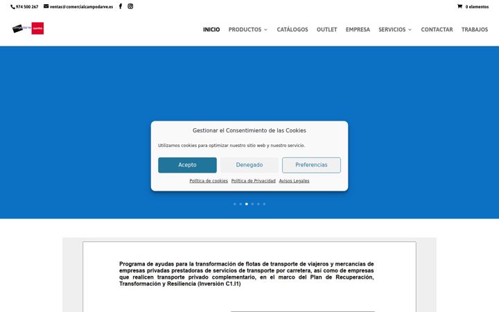 Screenshot stránky comercialcampodarve.es