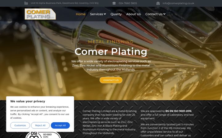 Screenshot of comerplating.co.uk