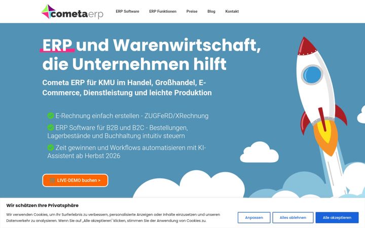 Screenshot of cometa-erp.de