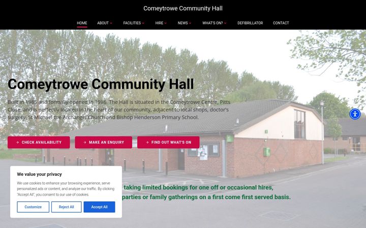 Screenshot of comeytrowecommunityhall.org.uk