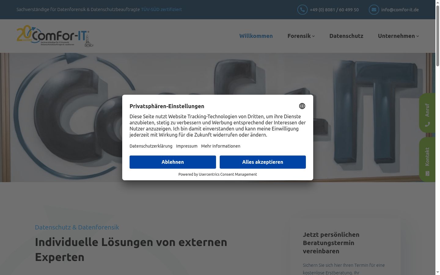 Screenshot of the consent banner shown before any interaction