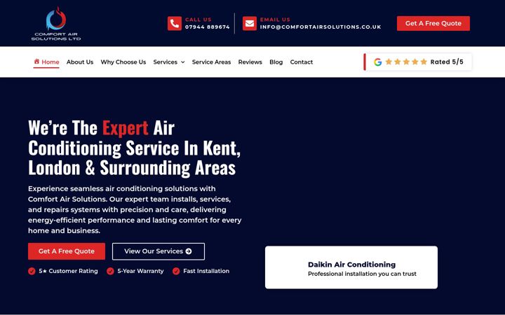 Ekrano kopija comfortairsolutions.co.uk