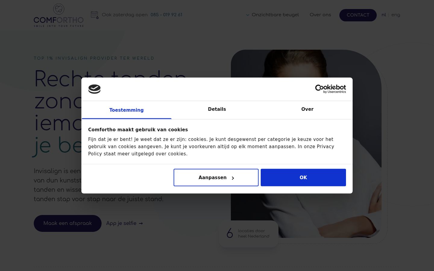Captura de ecrã do banner de consentimento apresentado antes de qualquer interação