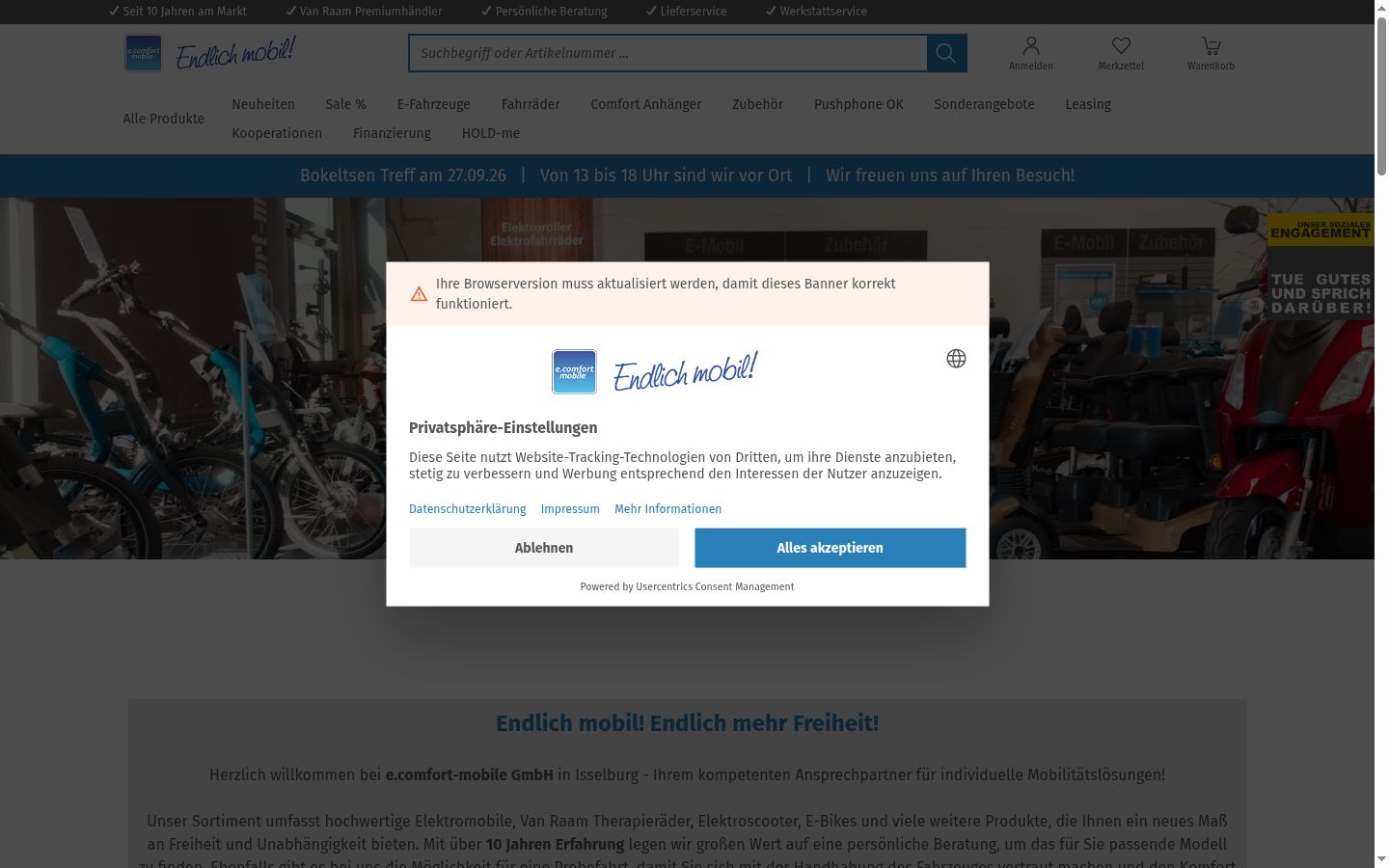 Screenshot del banner di consenso mostrato prima di qualsiasi interazione