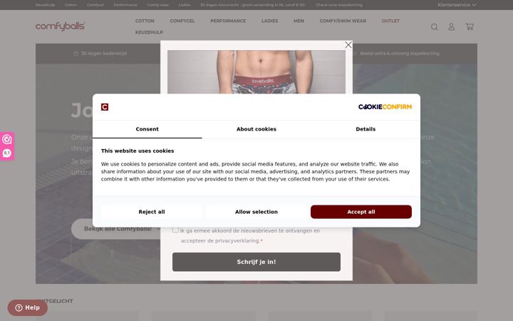 Screenshot van comfyballs.nl