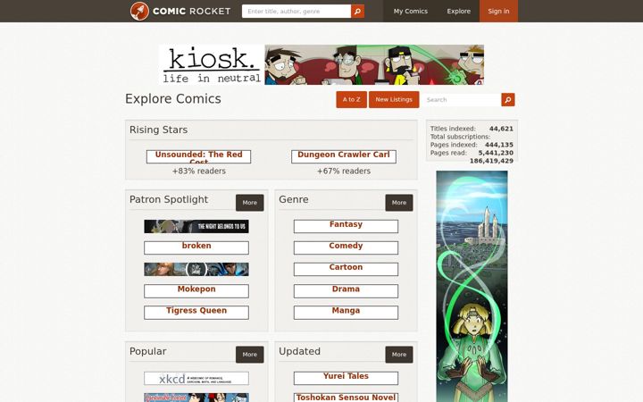 Screenshot ta' comic-rocket.com