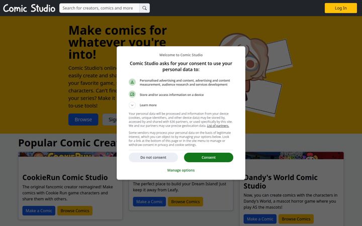 Screenshot of comic.studio