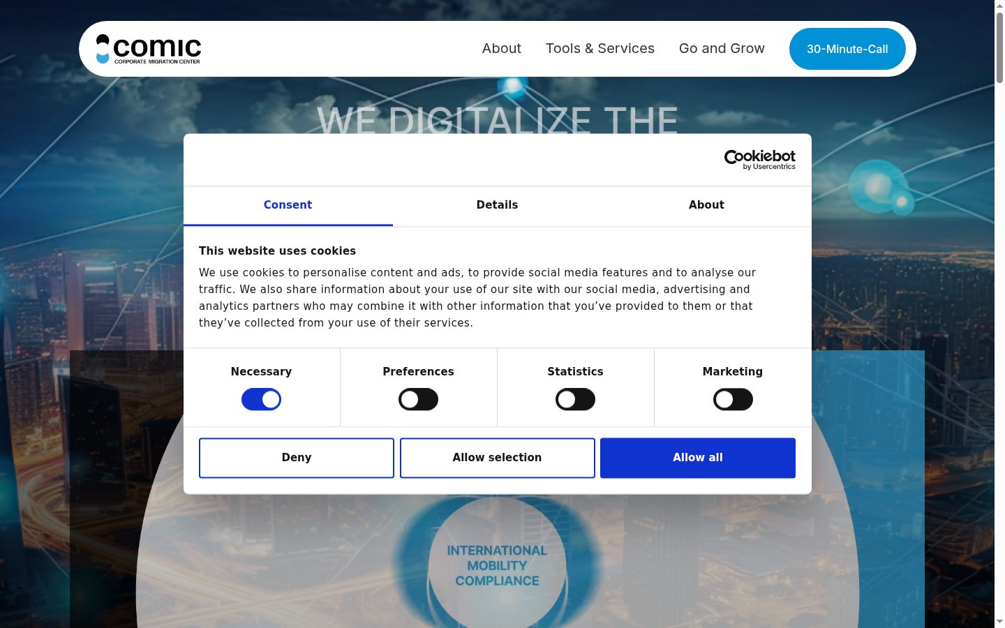 Screenshot of the consent banner shown before any interaction