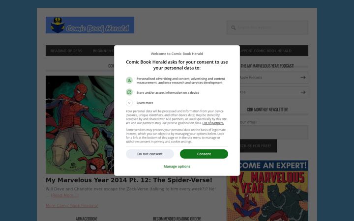 Screenshot of comicbookherald.com