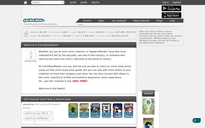 Screenshot of comicbookrealm.com