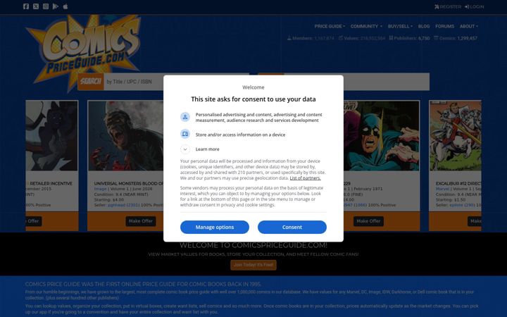 Screenshot of comicspriceguide.com