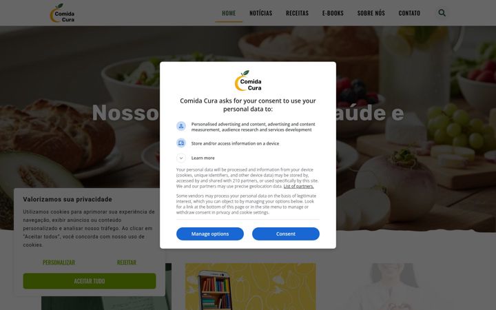 Screenshot of comidacura.com.br
