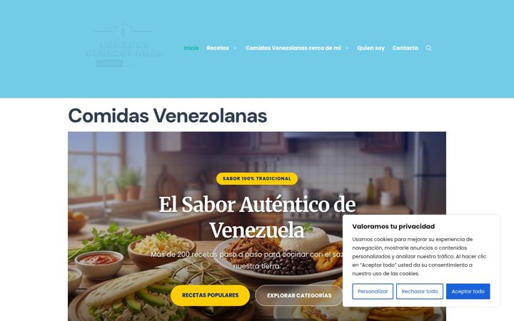Screenshot stránky comidasvenezolanas.net