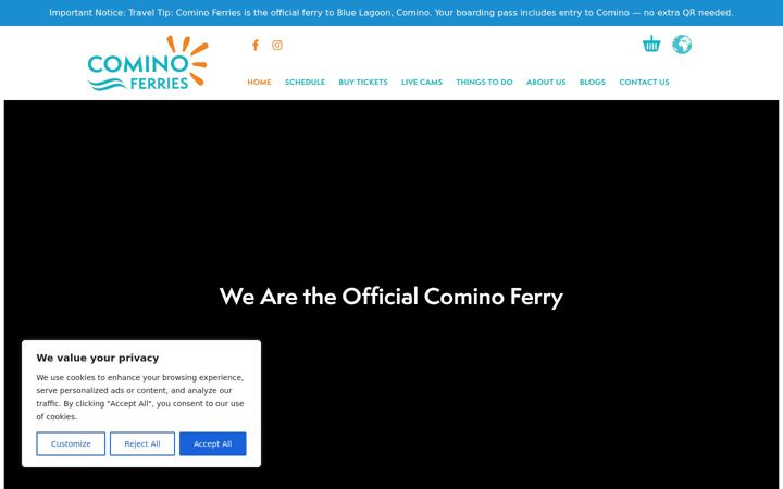 Screenshot of cominoferries.com