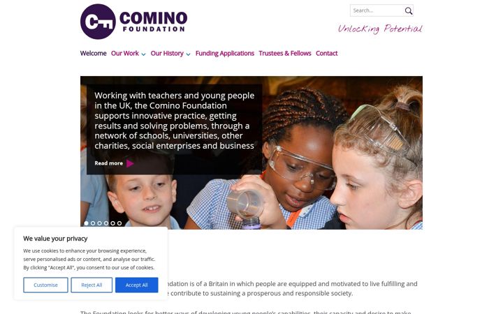 Snímek obrazovky cominofoundation.org.uk