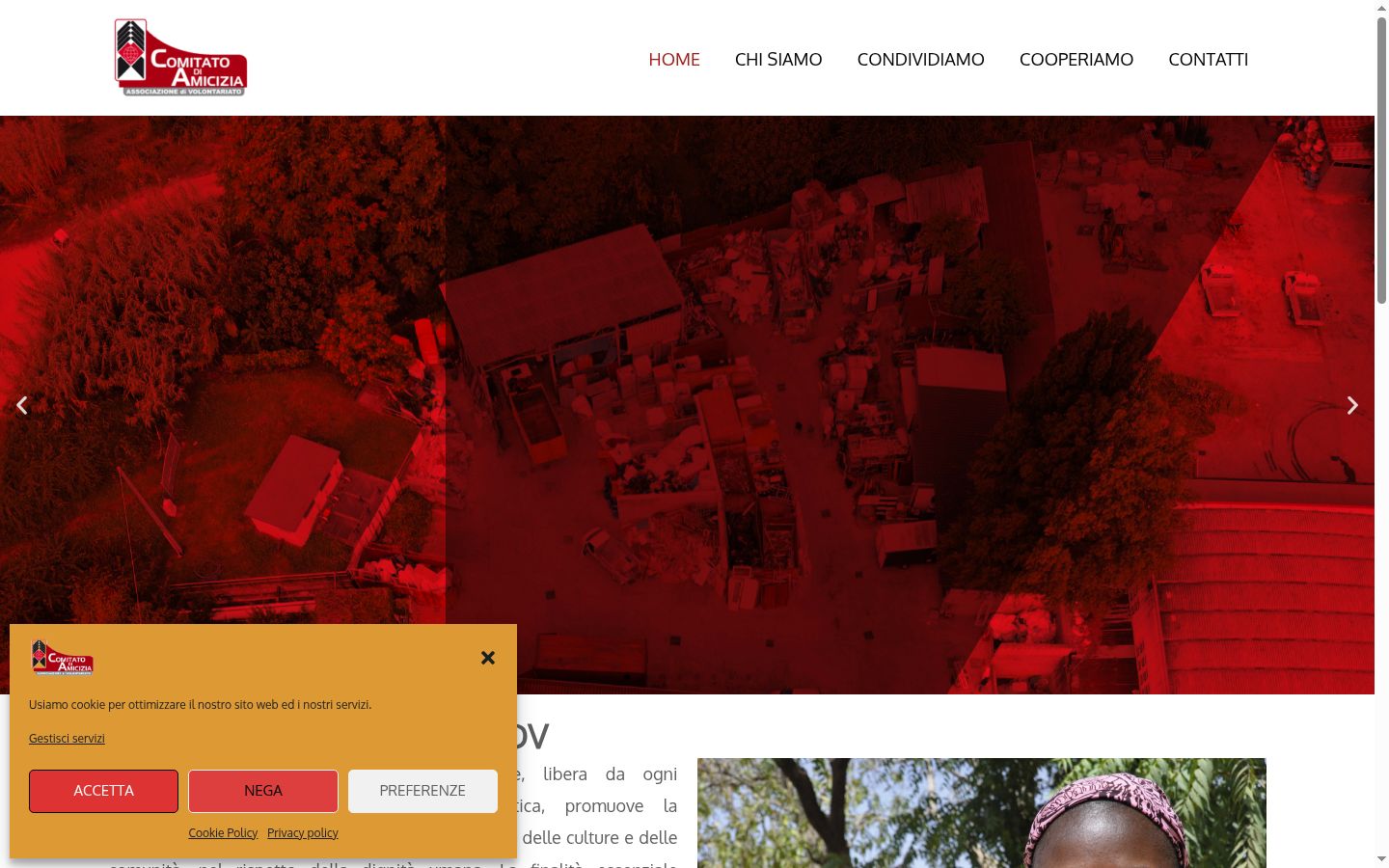 Screenshot del banner di consenso mostrato prima di qualsiasi interazione