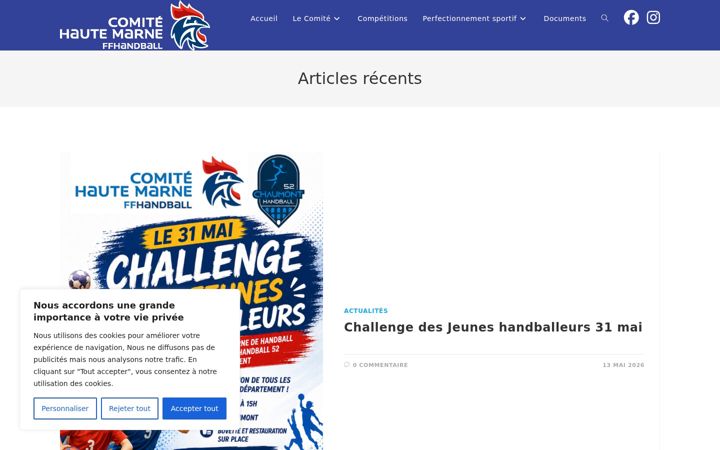 Snímek obrazovky comite52handball.fr