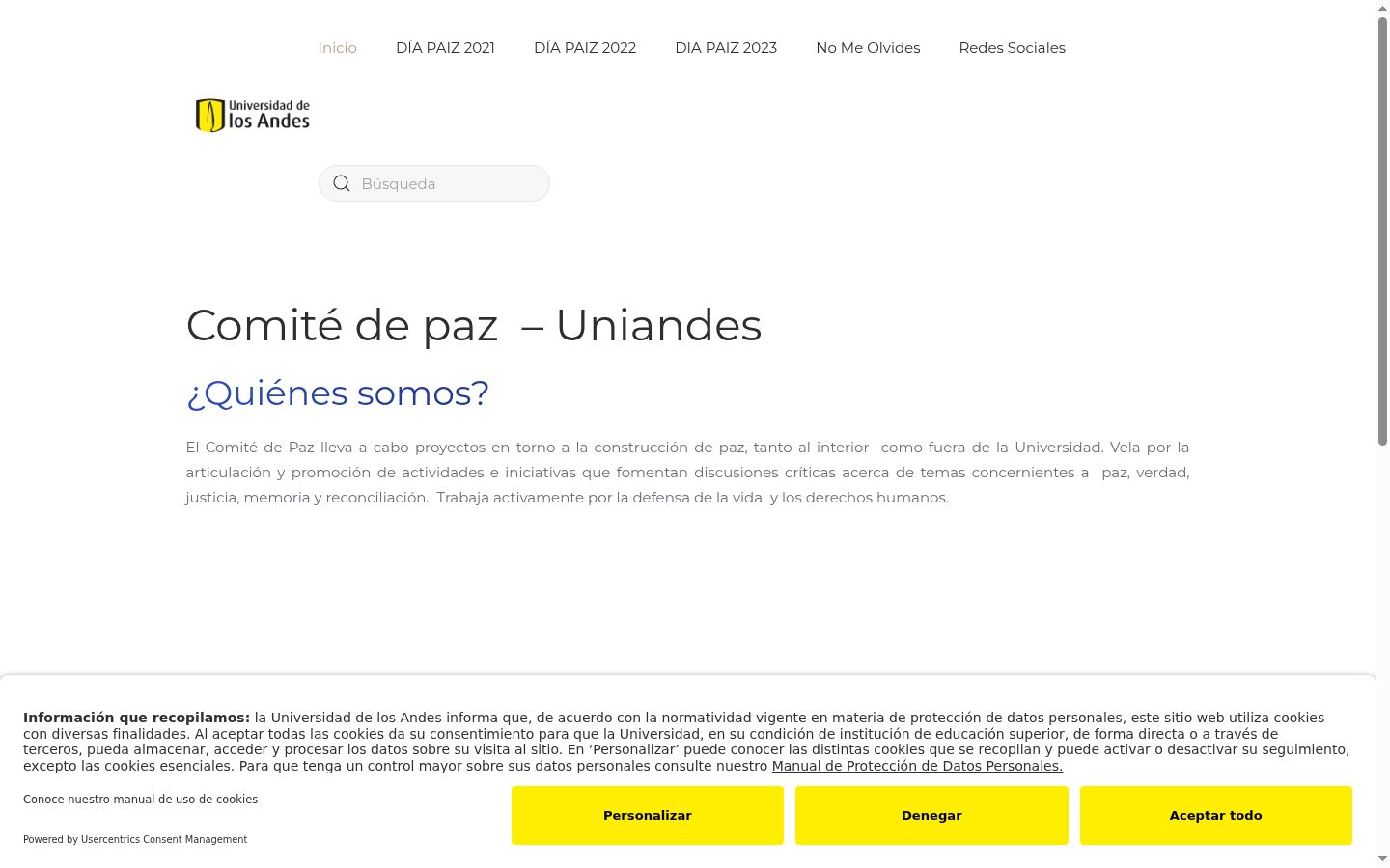 Captura de ecrã do banner de consentimento apresentado antes de qualquer interação