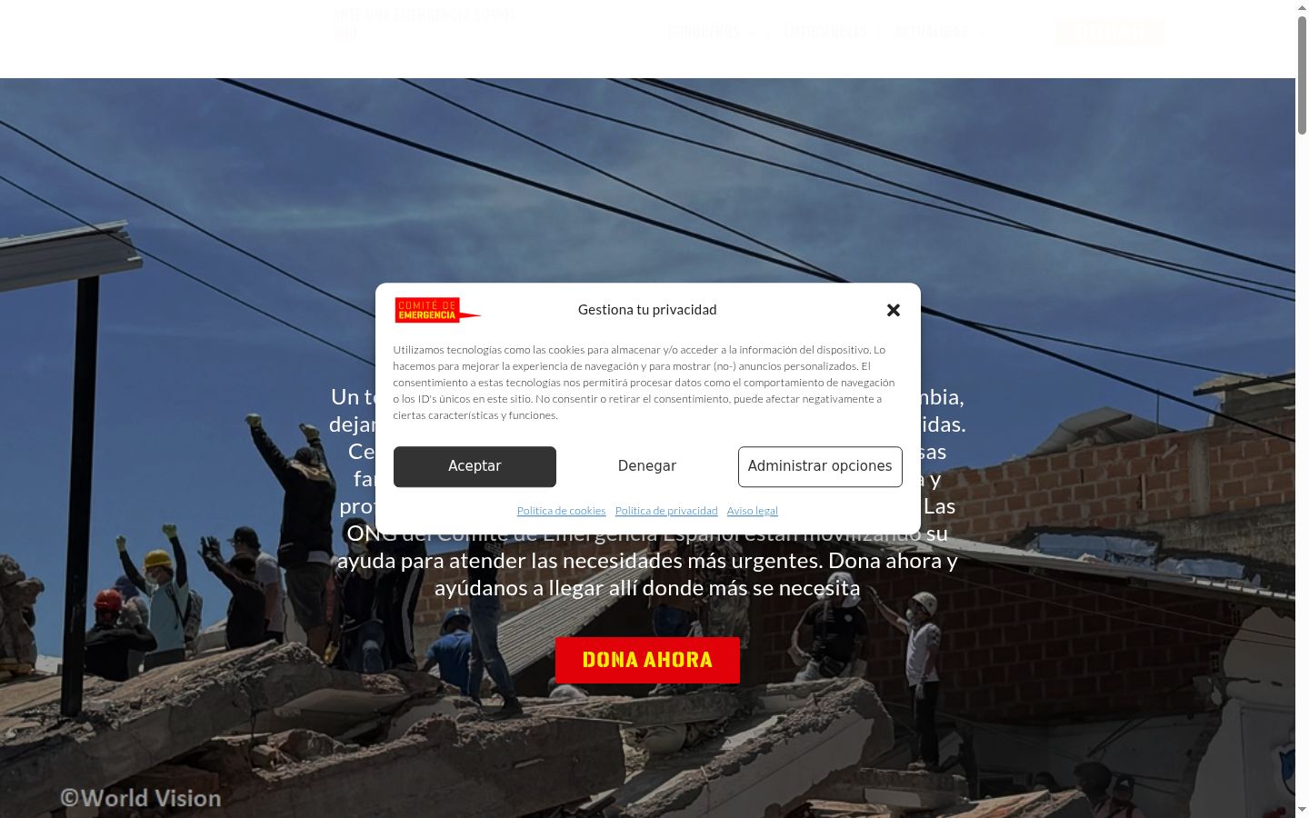 Screenshot del banner di consenso mostrato prima di qualsiasi interazione