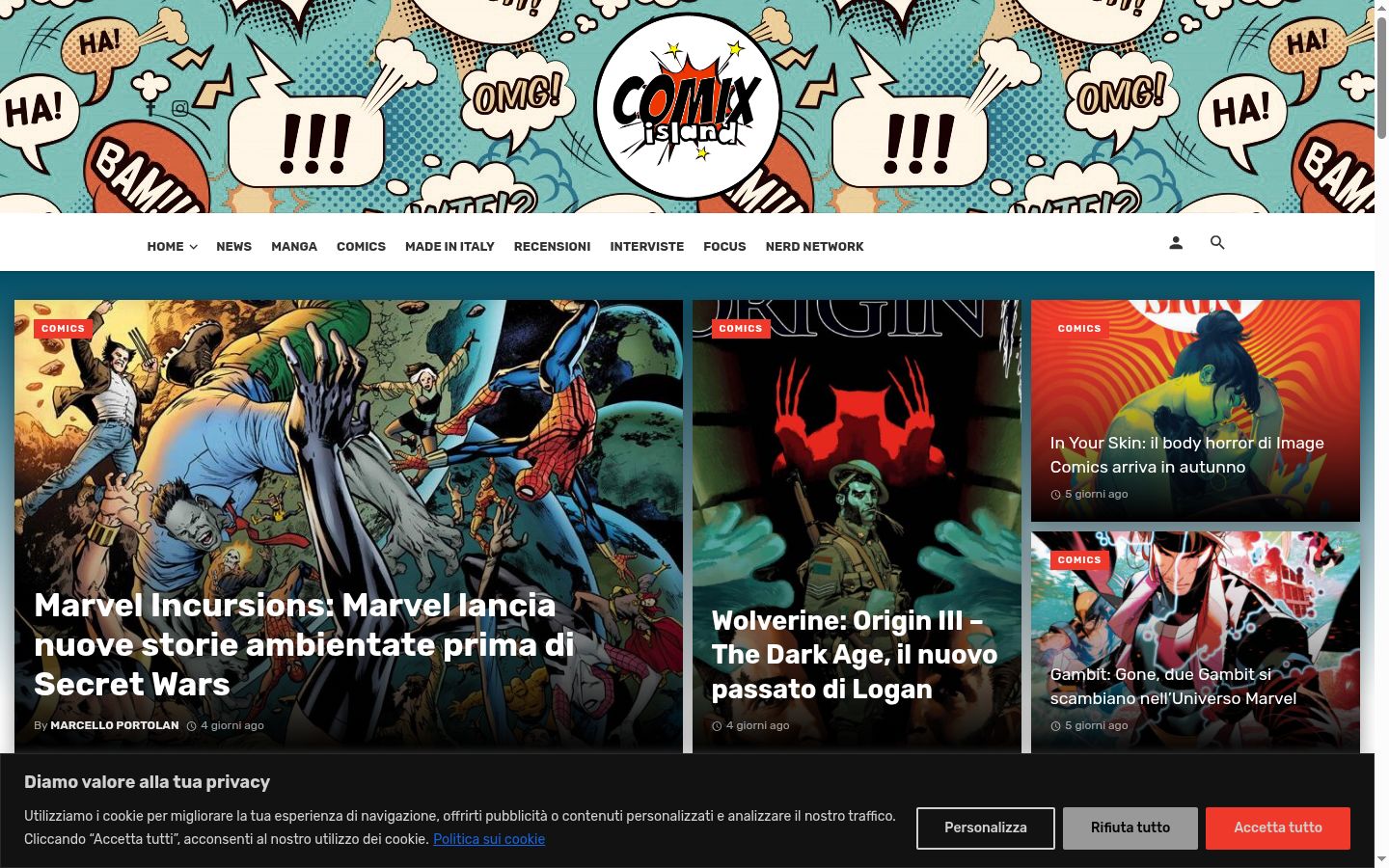 Screenshot del banner di consenso mostrato prima di qualsiasi interazione