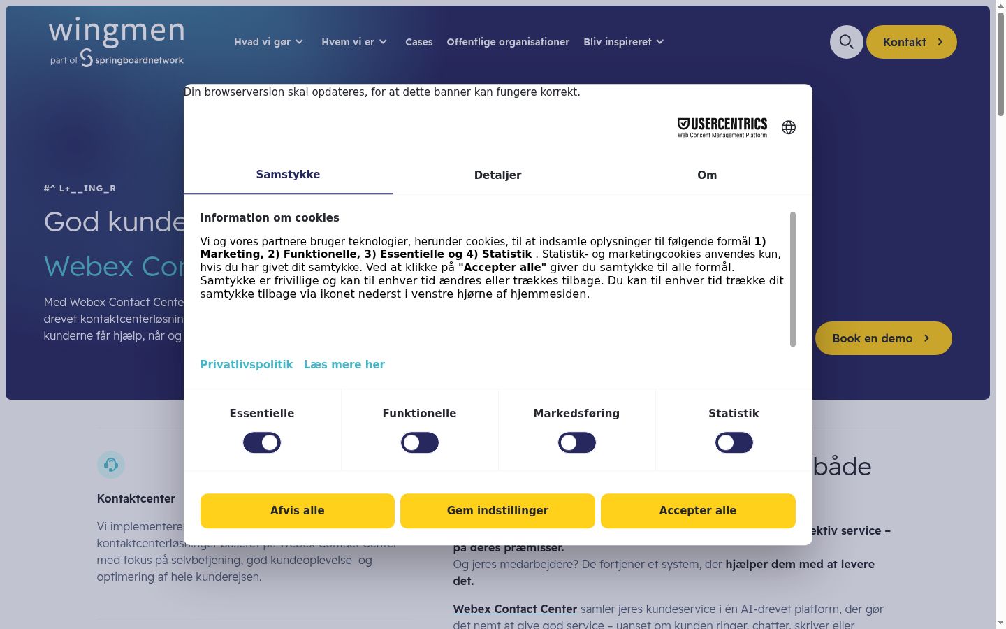 Capture d'écran de la bannière de consentement affichée avant toute interaction