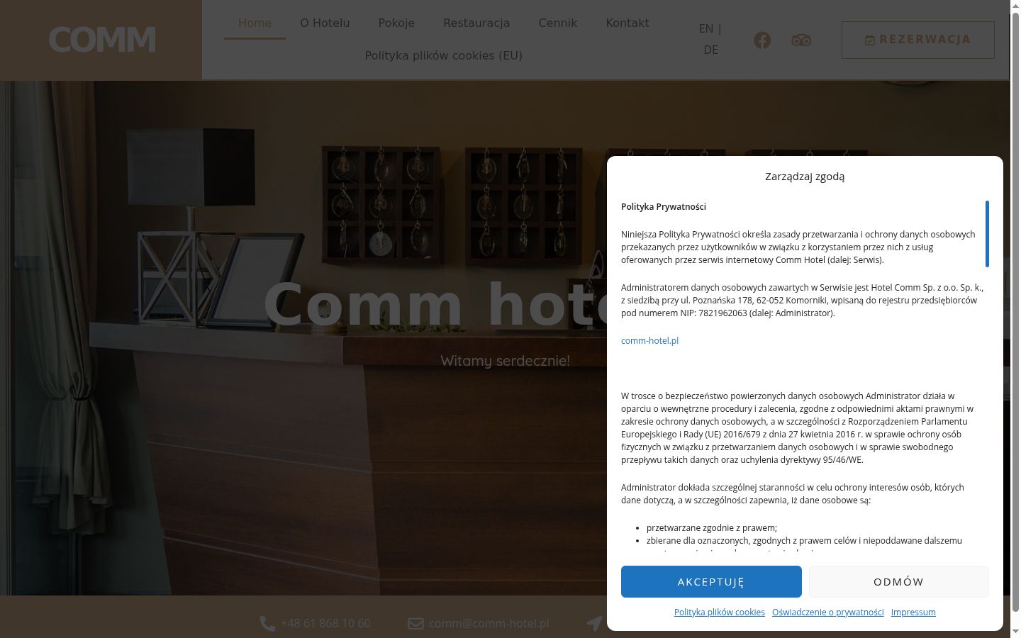 Screenshot del banner di consenso mostrato prima di qualsiasi interazione