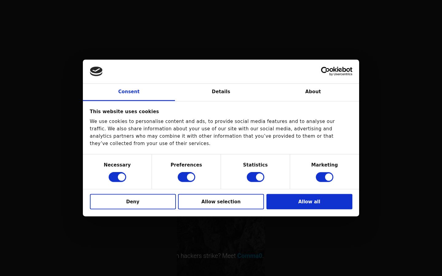 Screenshot of the consent banner shown before any interaction