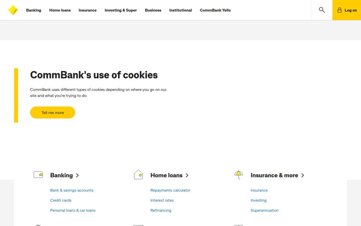 Kuvakaappaus sivustosta commbank.com.au