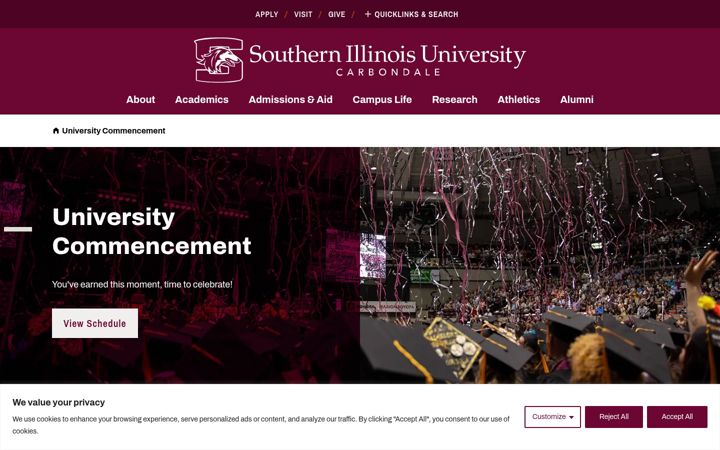 Screenshot von commencement.siu.edu