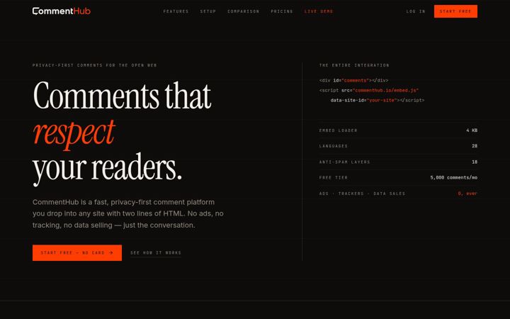 Screenshot of commenthub.io