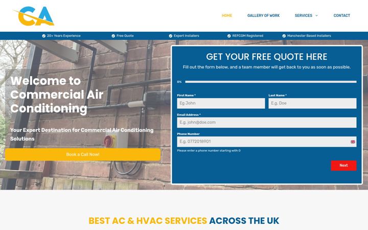 Skärmbild av commercialairconditioning.co.uk