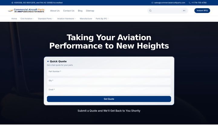 Screenshot of commercialaircraftparts.com