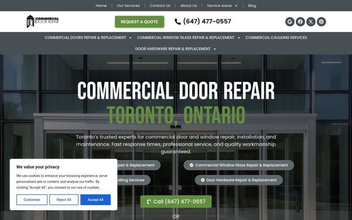 Skärmbild av commercialdoorrepairtoronto.ca