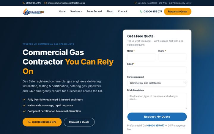 Screenshot of commercialgascontractor.co.uk