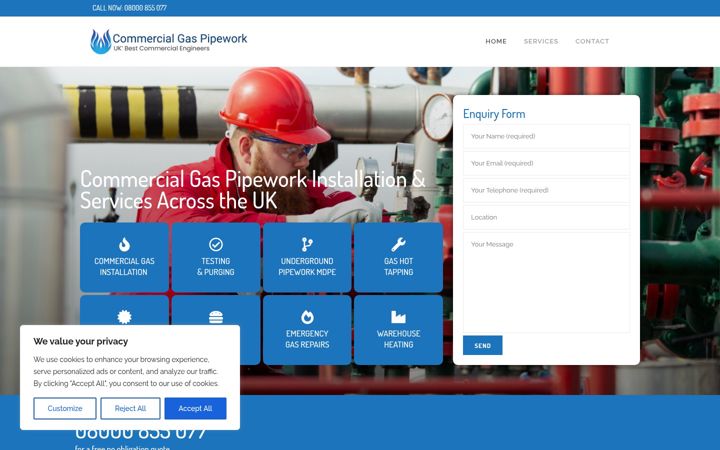 Screenshot of commercialgaspipework.co.uk