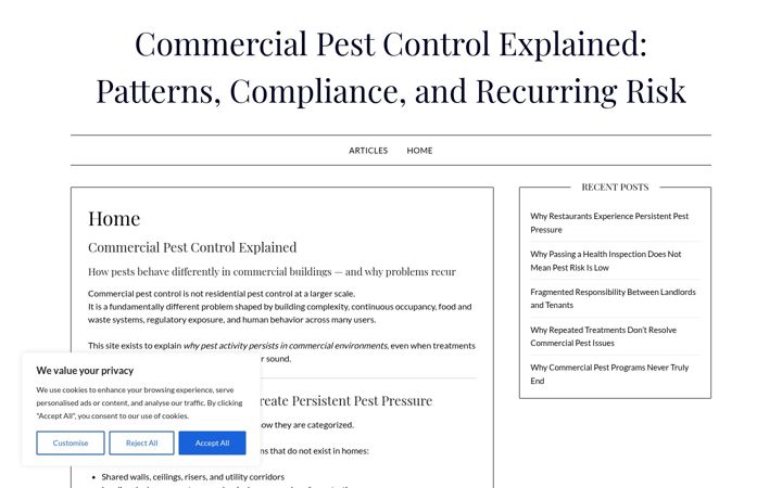 Skärmbild av commercialpestcontrol.ca