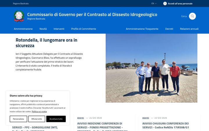 Screenshot of commissariostraordinariorischioidrogeologico.basilicata.it