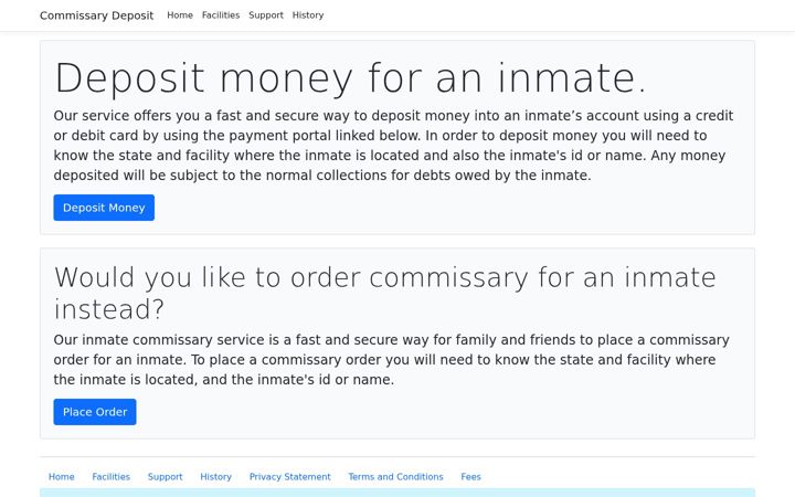 Screenshot of commissarydeposit.com
