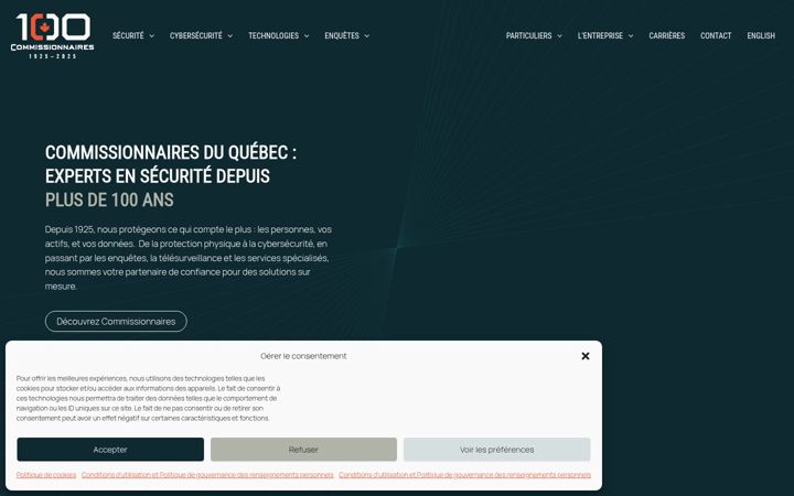 Skärmbild av commissionnairesquebec.ca