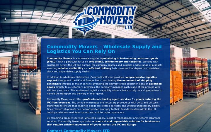 Screenshot of commoditymovers.co.uk